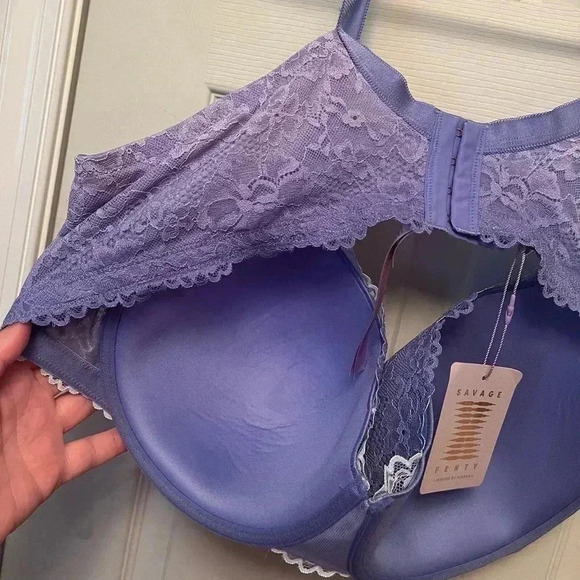 Savage x Fenty NWT Periwinkle Floral Lace Balconette Demi Bra Size 46 D - Picture 9 of 9